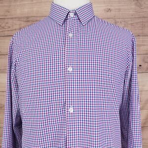 Mizzen+Main Dress Shirt Mens 2XL Purple Blue Check Leeward Trim Fit Performance